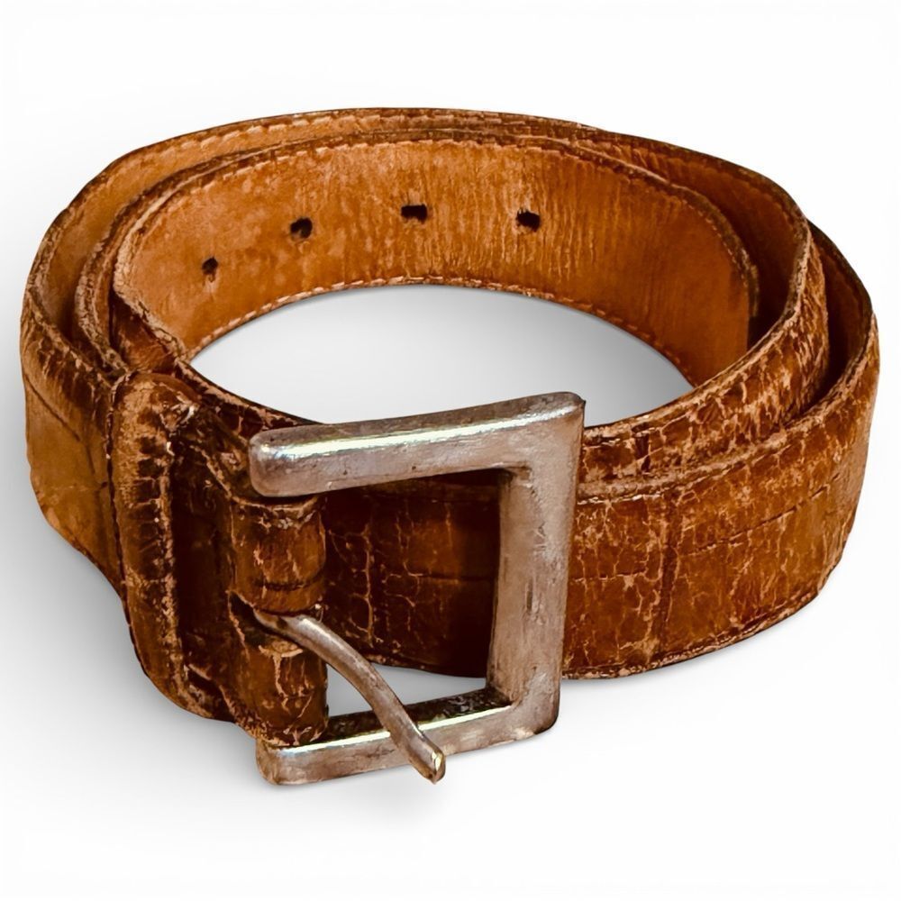 Vintage Martin Dingman Alligator Grain Italian Calfskin Brown Leather Belt 34